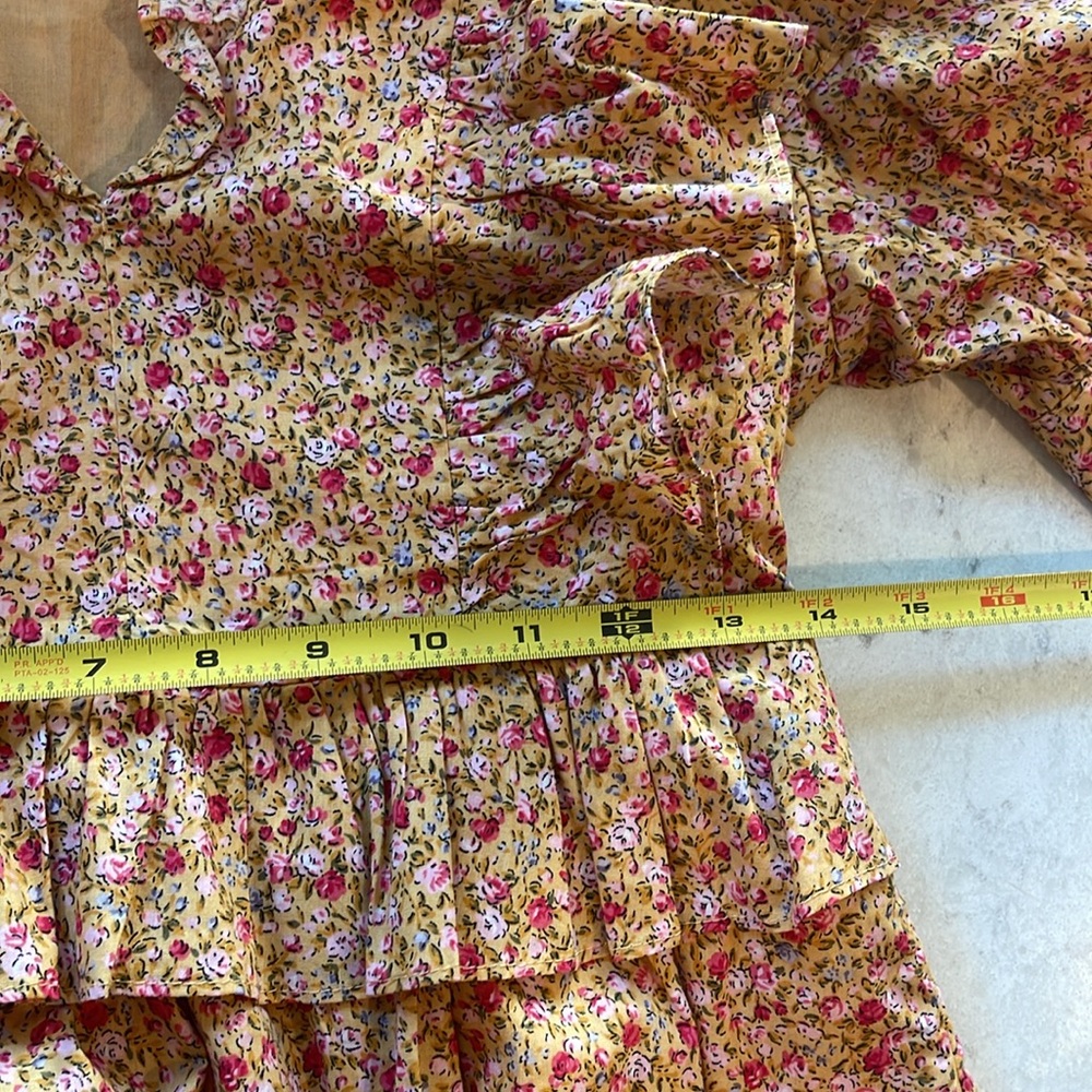 English Factory | Cotton Floral Ruffled Midi Dress, orange with pink roses, XS - Picture 8 of 11